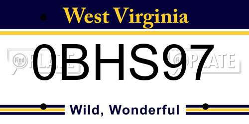 0BHS97 West Virginia License Plate