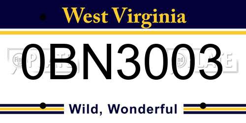 0BN3003 West Virginia License Plate