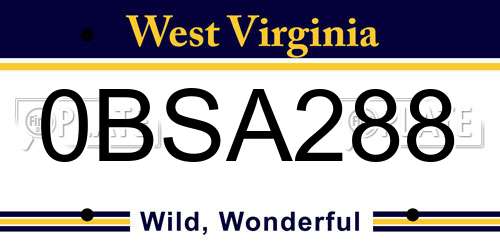 0BSA288 West Virginia License Plate