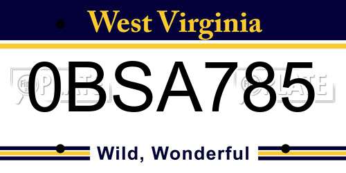 0BSA785 West Virginia License Plate