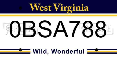 0BSA788 West Virginia License Plate