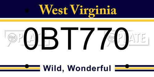 0BT770 West Virginia License Plate