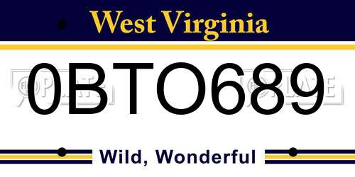 0BTO689 West Virginia License Plate