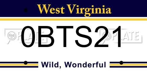 0BTS21 West Virginia License Plate