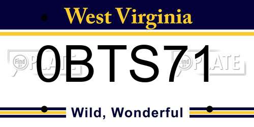 0BTS71 West Virginia License Plate