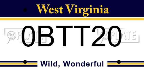 0BTT20 West Virginia License Plate
