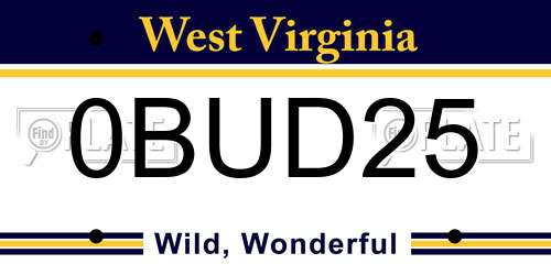 0BUD25 West Virginia License Plate