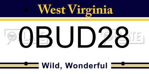 0BUD28 West Virginia License Plate