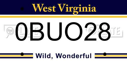 0BUO28 West Virginia License Plate