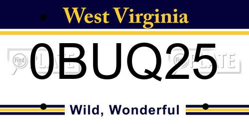 0BUQ25 West Virginia License Plate