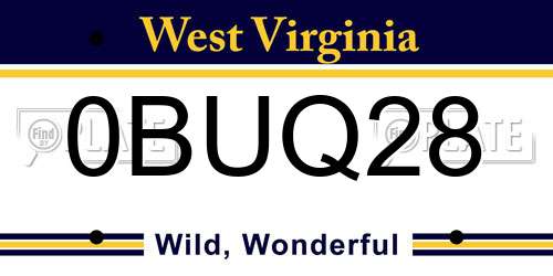 0BUQ28 West Virginia License Plate