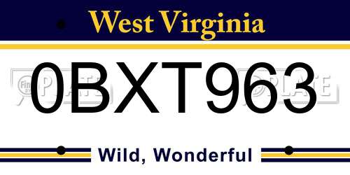0BXT963 West Virginia License Plate