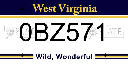 0BZ571 West Virginia License Plate