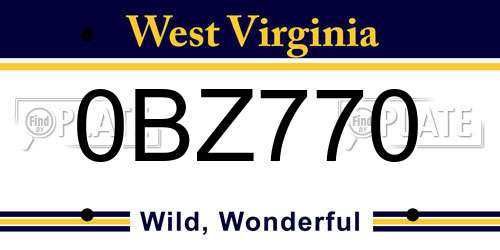 0BZ770 West Virginia License Plate