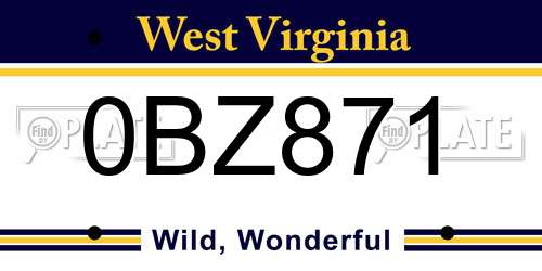 0BZ871 West Virginia License Plate