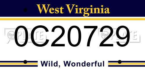 0C20729 West Virginia License Plate