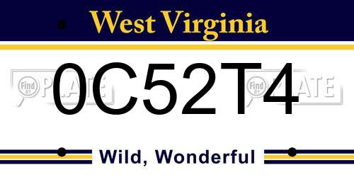 0C52T4 West Virginia License Plate