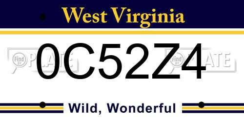 0C52Z4 West Virginia License Plate