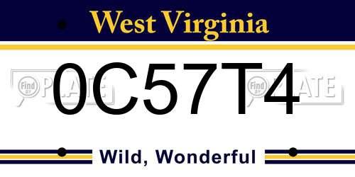 0C57T4 West Virginia License Plate