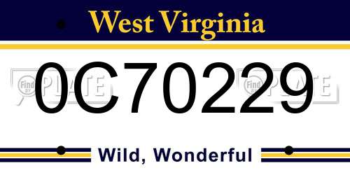 0C70229 West Virginia License Plate