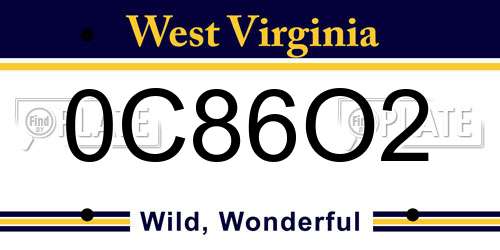 0C86O2 West Virginia License Plate