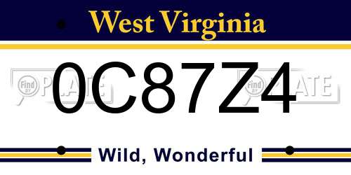 0C87Z4 West Virginia License Plate