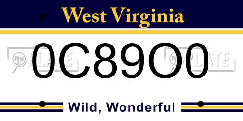 0C89O0 West Virginia License Plate
