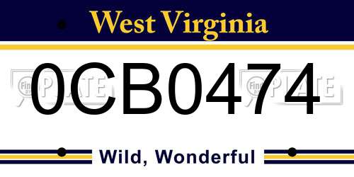 0CB0474 West Virginia License Plate