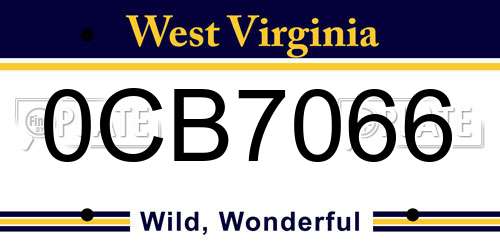 0CB7066 West Virginia License Plate