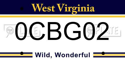 0CBG02 West Virginia License Plate
