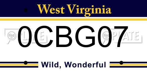 0CBG07 West Virginia License Plate