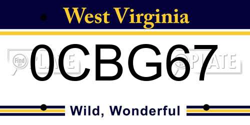 0CBG67 West Virginia License Plate