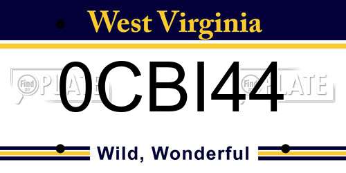 0CBI44 West Virginia License Plate