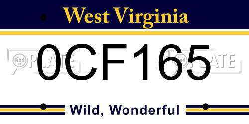 0CF165 West Virginia License Plate
