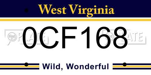 0CF168 West Virginia License Plate