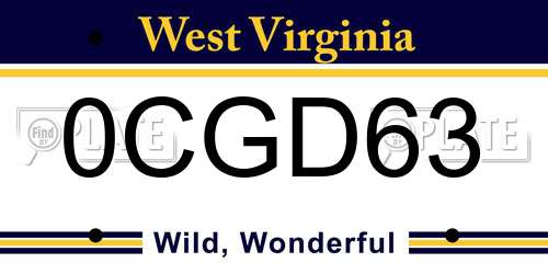 0CGD63 West Virginia License Plate