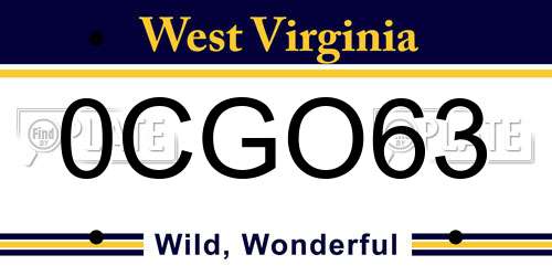 0CGO63 West Virginia License Plate