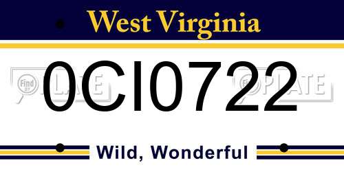 0CI0722 West Virginia License Plate