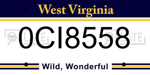0CI8558 West Virginia License Plate