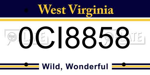 0CI8858 West Virginia License Plate