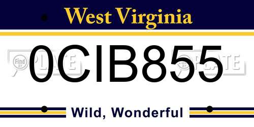 0CIB855 West Virginia License Plate