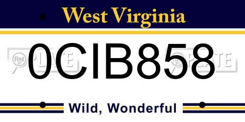 0CIB858 West Virginia License Plate
