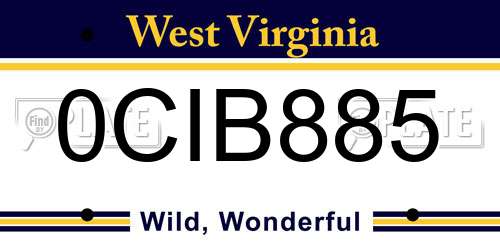 0CIB885 West Virginia License Plate