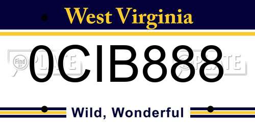 0CIB888 West Virginia License Plate