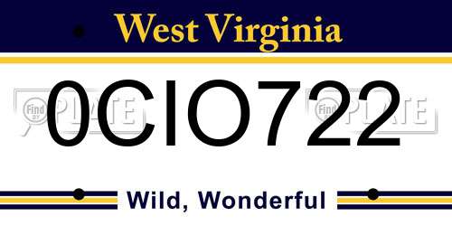 0CIO722 West Virginia License Plate