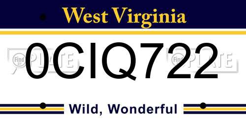 0CIQ722 West Virginia License Plate