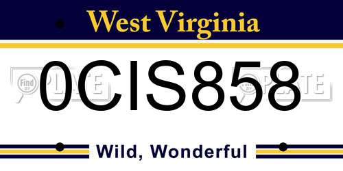 0CIS858 West Virginia License Plate