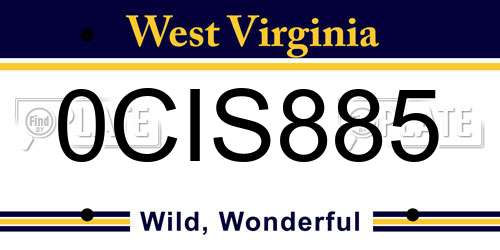 0CIS885 West Virginia License Plate