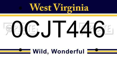 0CJT446 West Virginia License Plate