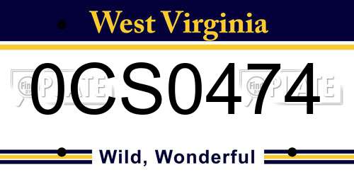 0CS0474 West Virginia License Plate